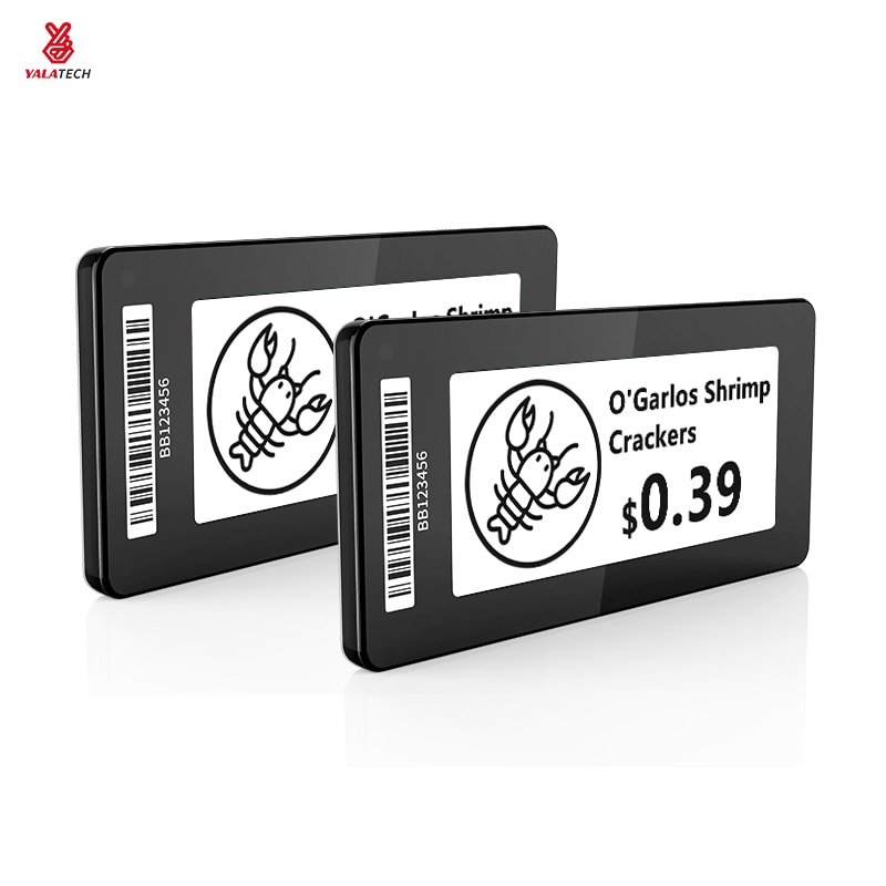 2PCS YalaTech ESL 2.9 인치 슬림 시리즈 블랙 디지털 선반 라벨 시스템 eink 라벨 esl 디스플레이 슈퍼마켓 가격 태그